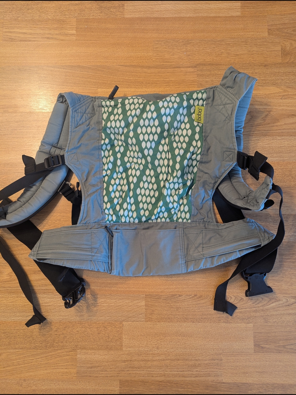 Boba Kids Carrier in Sage Green with White Pattern Padde Straps